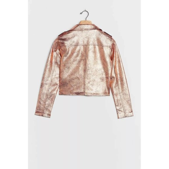 Brisa Metallic Cropped Faux Leather Moto Jacket - Picture 6 of 6